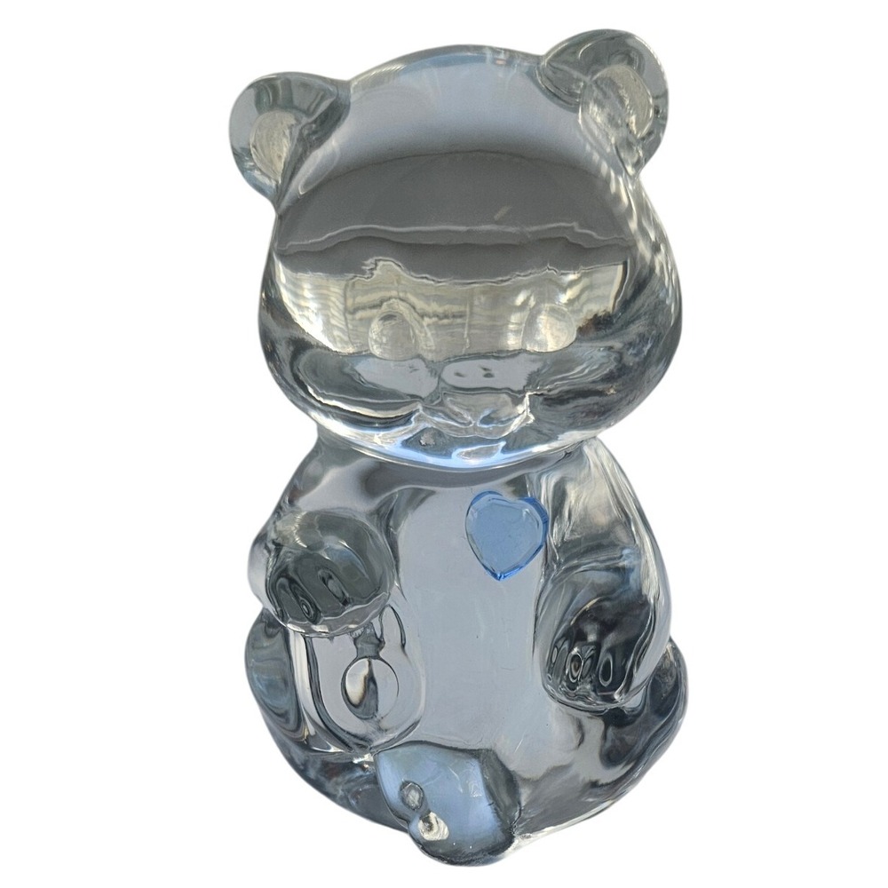 Fenton Teddy Bear Figurine Blue Heart‎ Accent Paperweight Decor